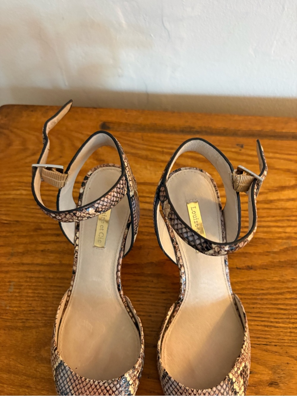 Beige Snake-Print Pointed Toe D'Orsay Pumps